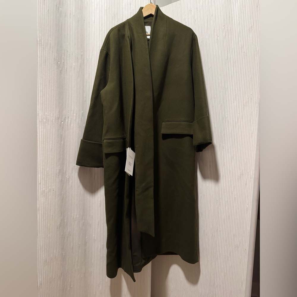 Viral Zara Coat with Scarf Wool, Olive Green. Sz xs/s - Picture 11 of 16